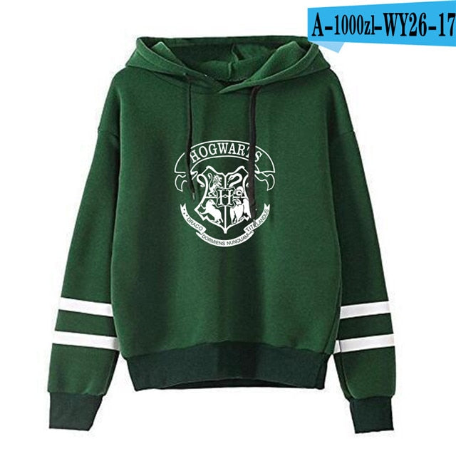 Harry Potter Hogwarts Logo with Stripes Hooded Sweatshirt - Nerd Alert