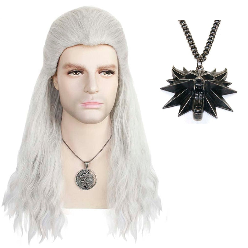 The Witcher Geralt Wig with Pendant - Nerd Alert